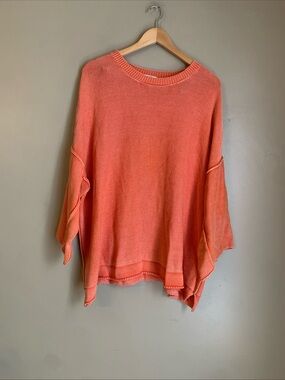 Easel Chunky Knit Sweater Women 2x Short Sleeve Oversized Casual Orange Peach